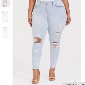 High waisted distressed skinny jeans
